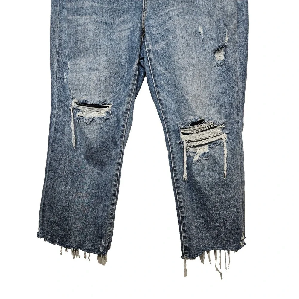 JUDY BLUE High Waist Destroy Wide Leg Jeans 14W Medium Wash Raw Hem Distressed